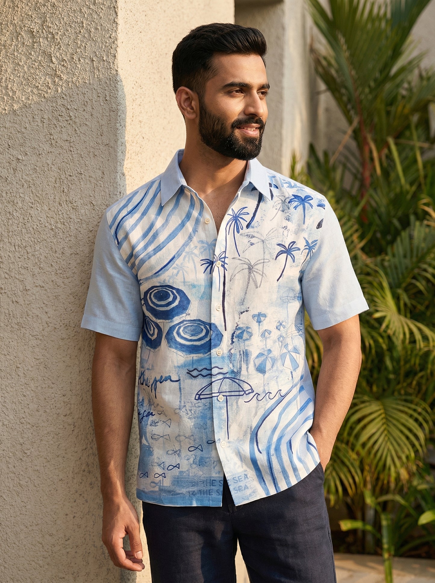 Sky Blue Printed Half Sleeve Shirt