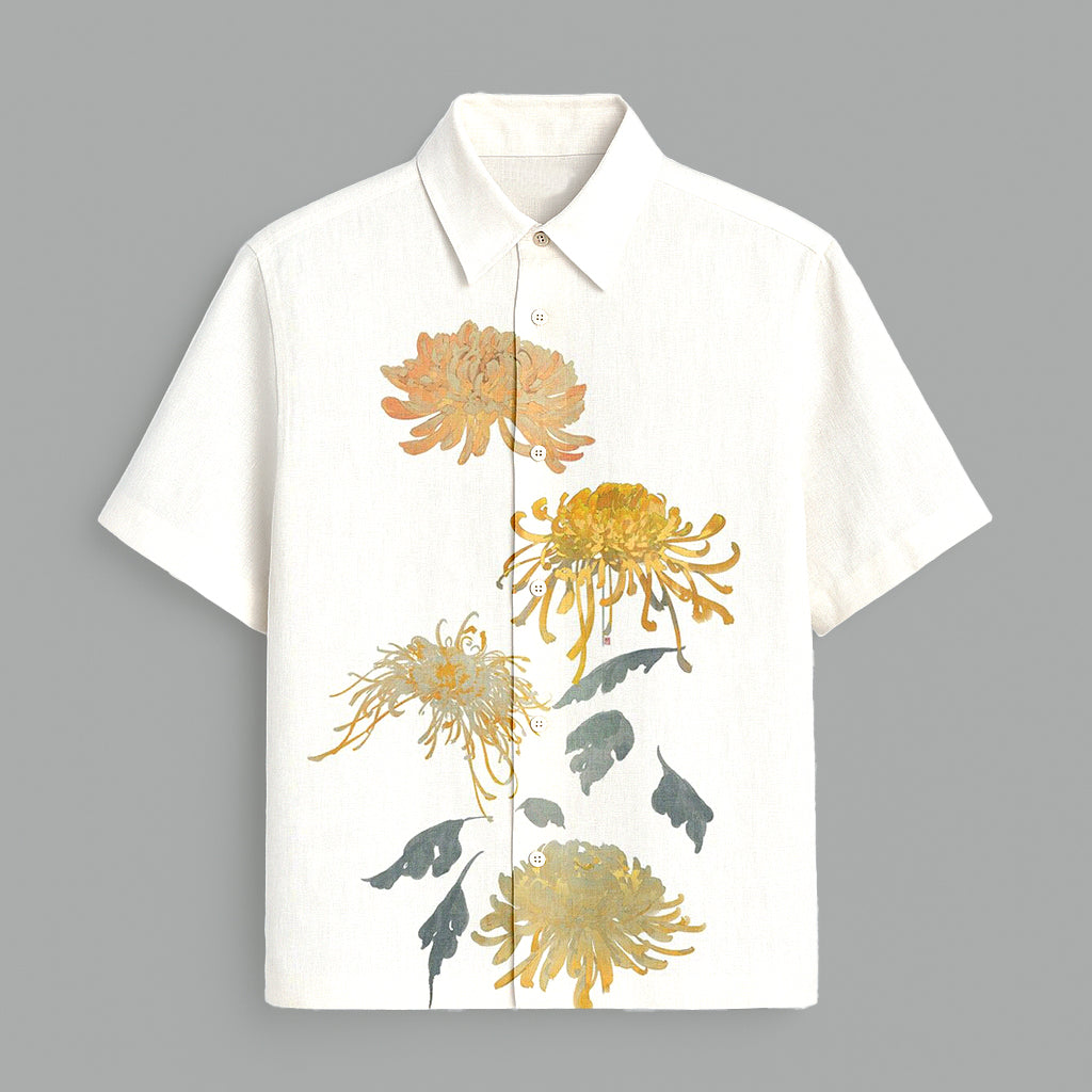 White Flower Printed Half Sleeve Shirt