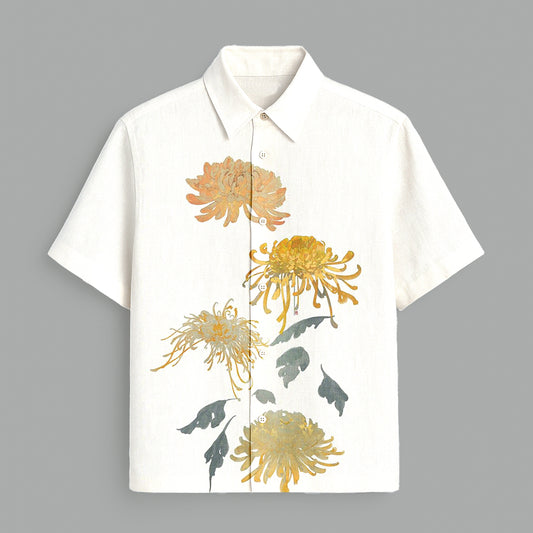 White Flower Printed Half Sleeve Shirt