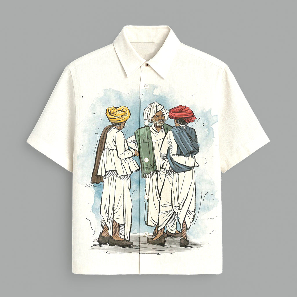 White Village Printed Half Sleeve Shirt