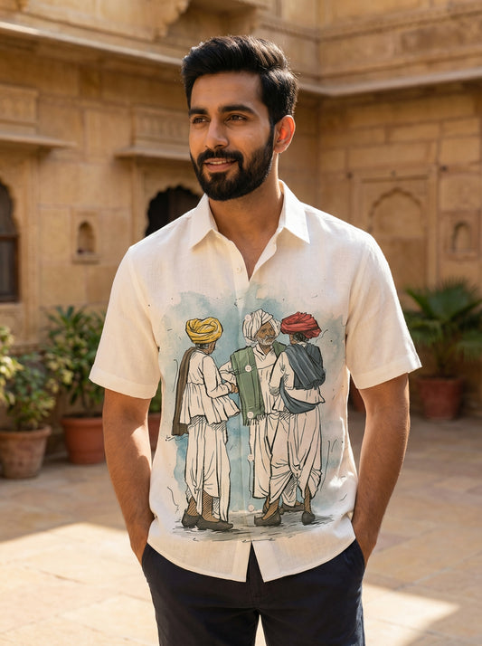 White Village Printed Half Sleeve Shirt