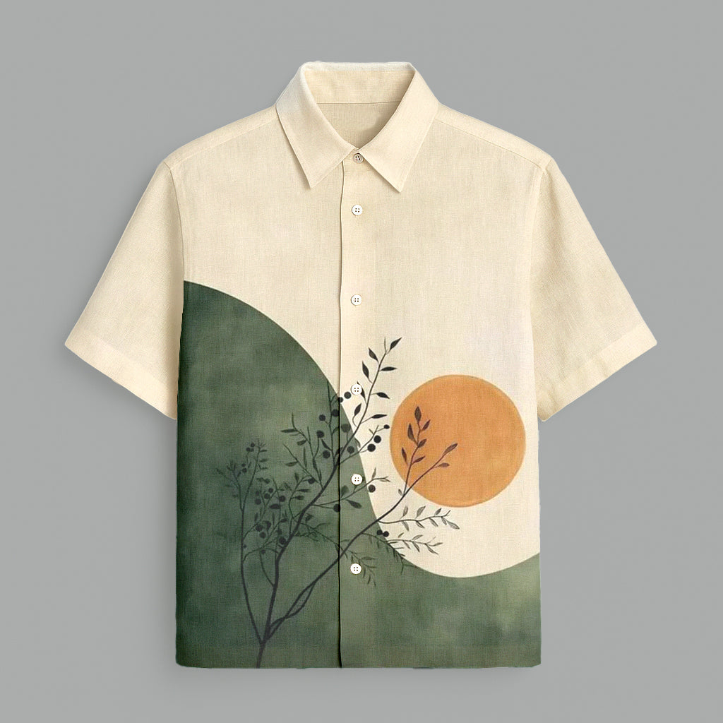 Cream And Mehndi Printed Half Sleeve Shirt