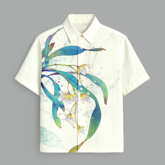 Off White Flower Printed Half Sleeve Shirt