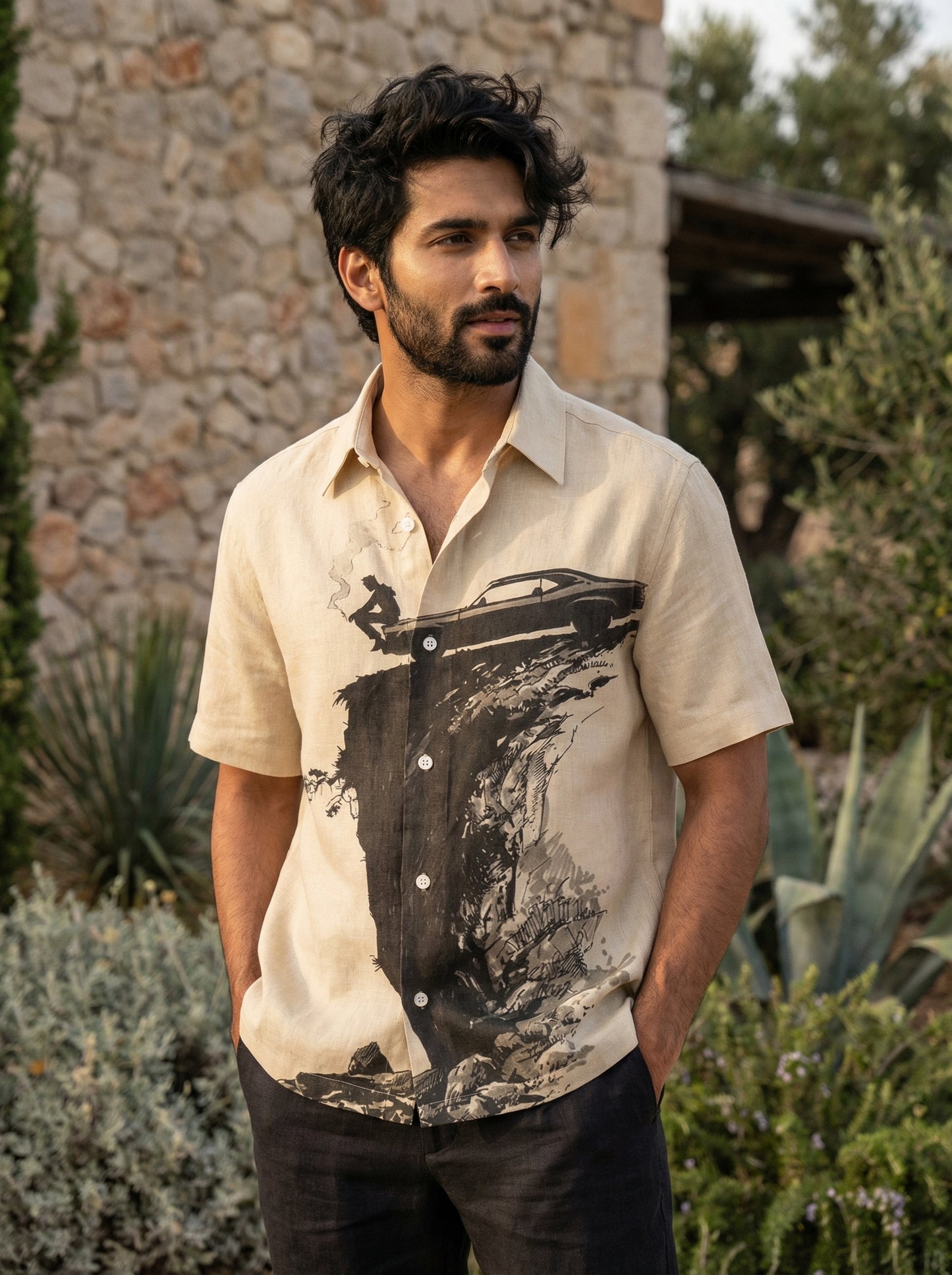 Light Brown Printed Half Sleeve Shirt