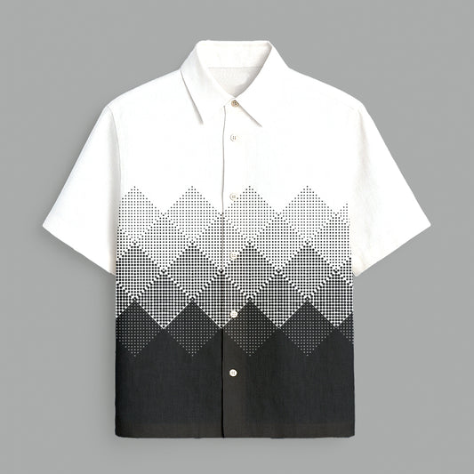 White And Black Printed Half Sleeve Shirt