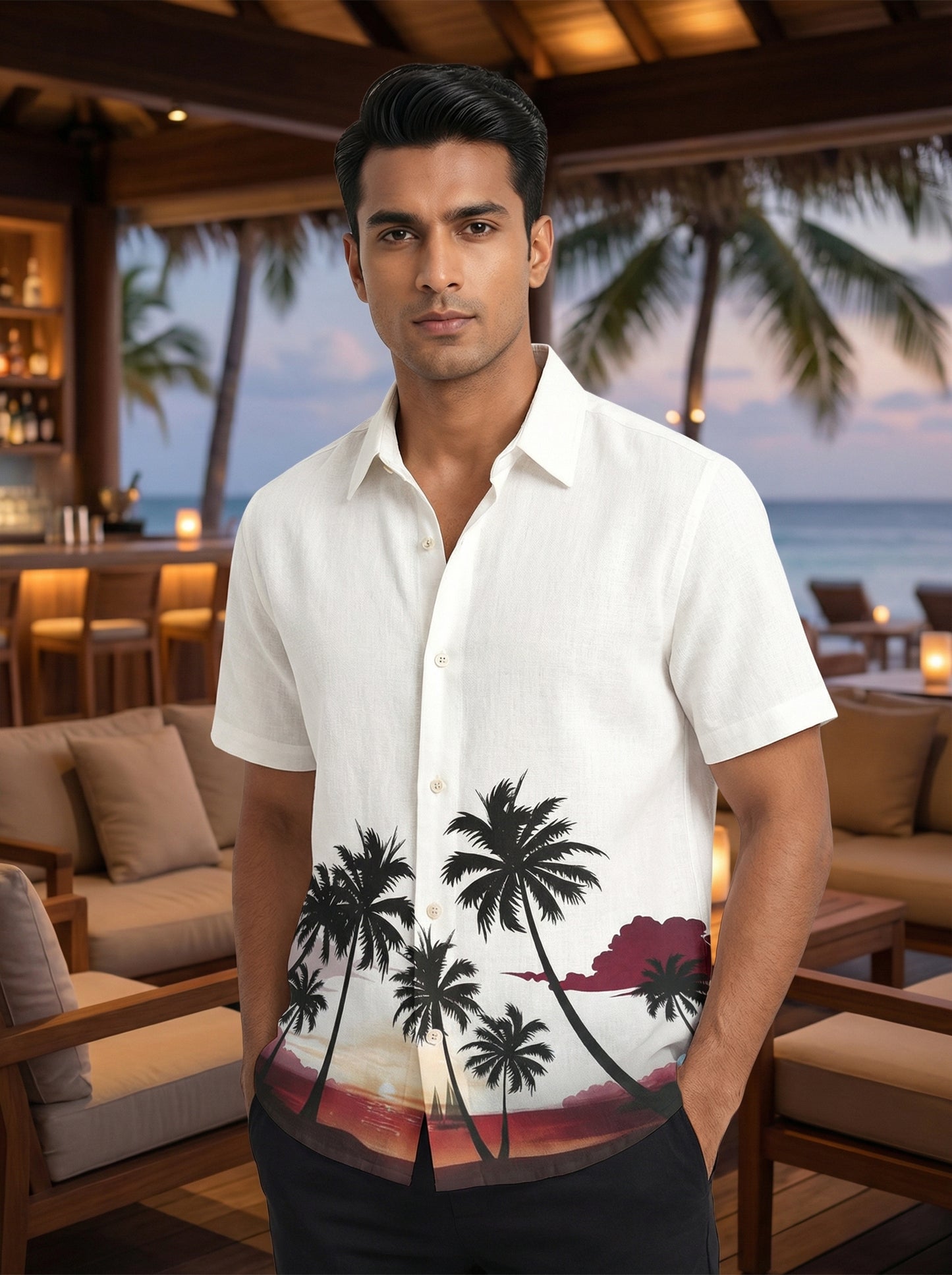 White Printed Half Sleeve Shirt