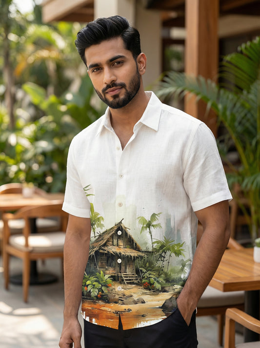 White Printed Half Sleeve Shirt