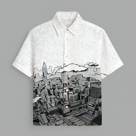 White And Black Printed Half Sleeve Shirt