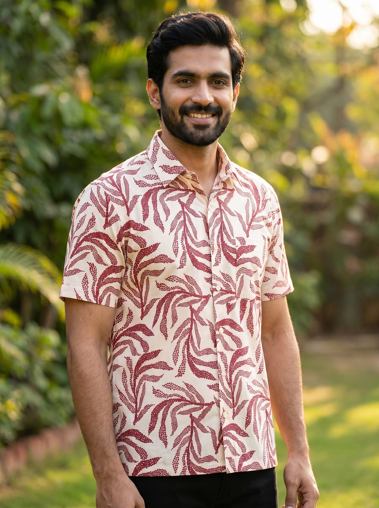Maroon Botanical printed half shirt