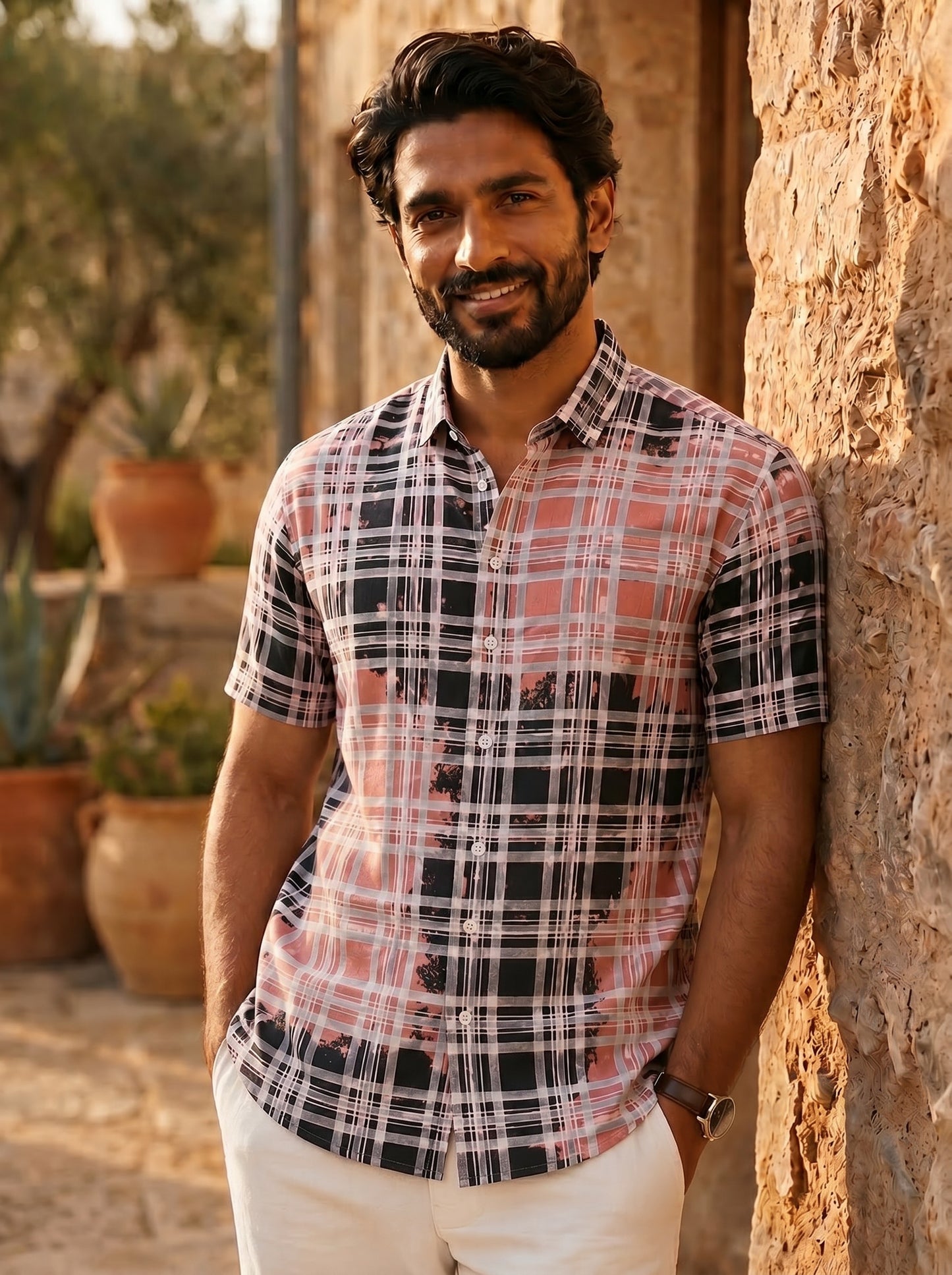 Pink Black printed half shirt