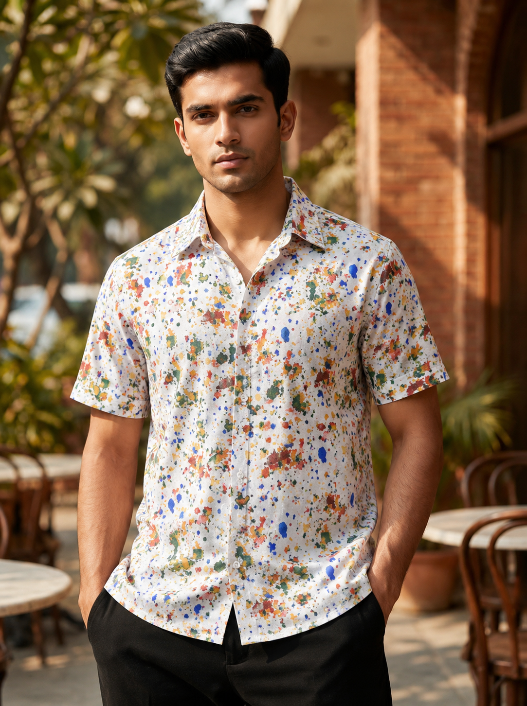 White Multicolor printed half shirt