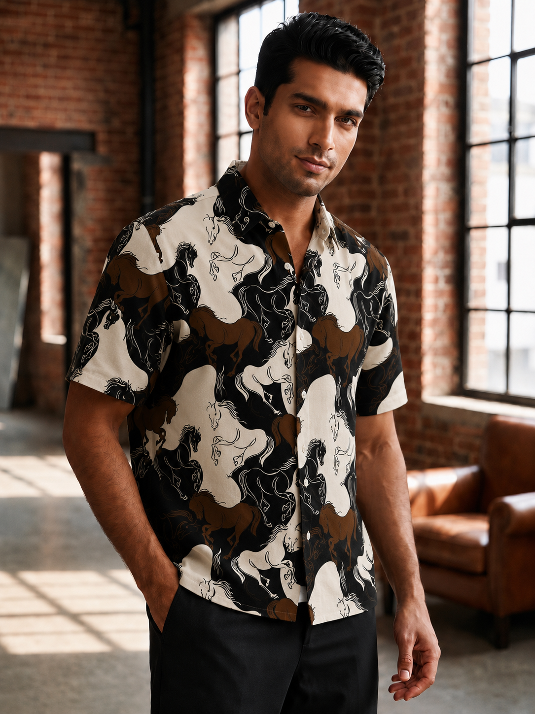 Running horses printed half shirt