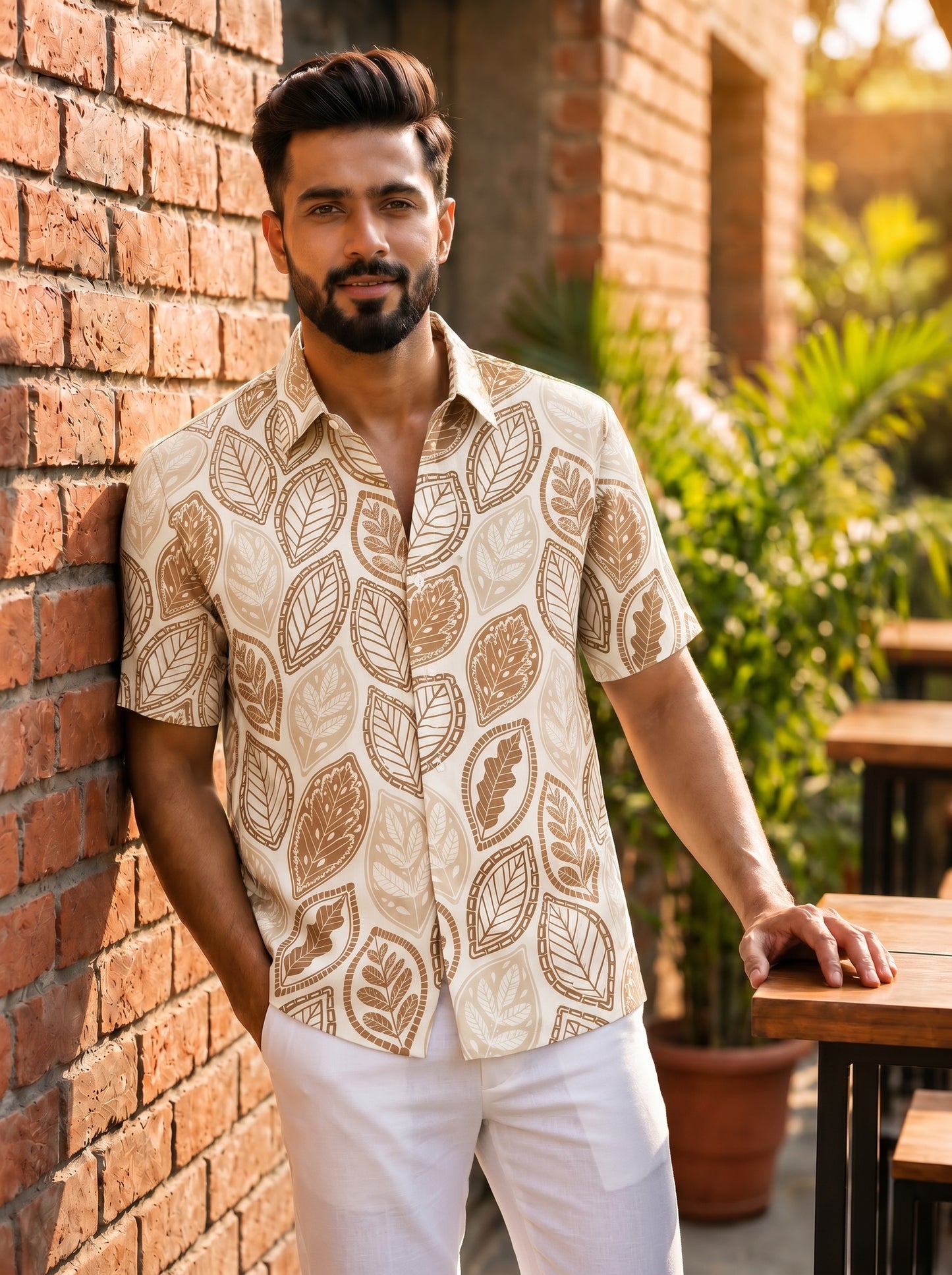 Nature Inspired leaf printed half shirt