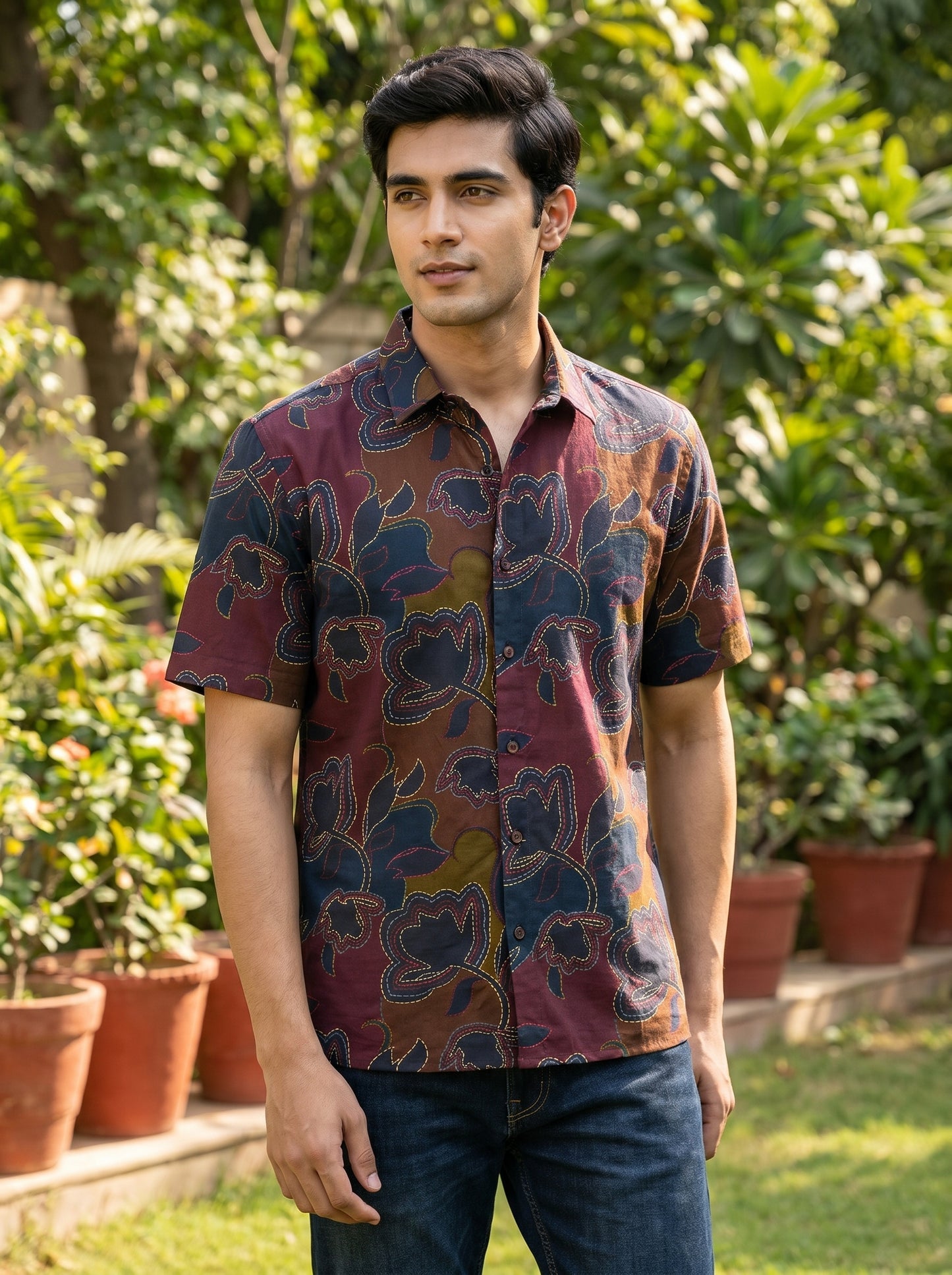 Vintage floral printed half shirt