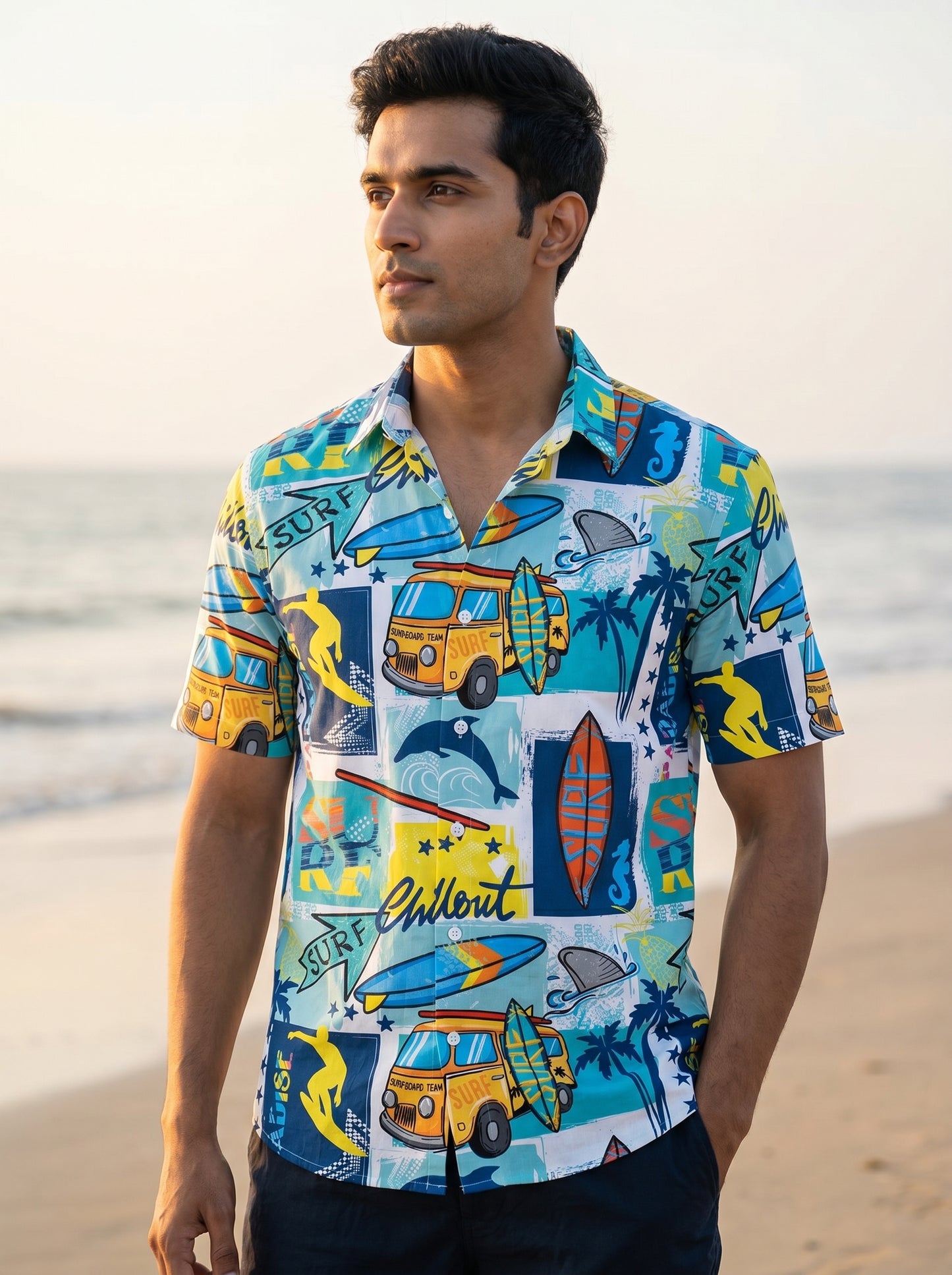 Ocean Retro printed half shirt