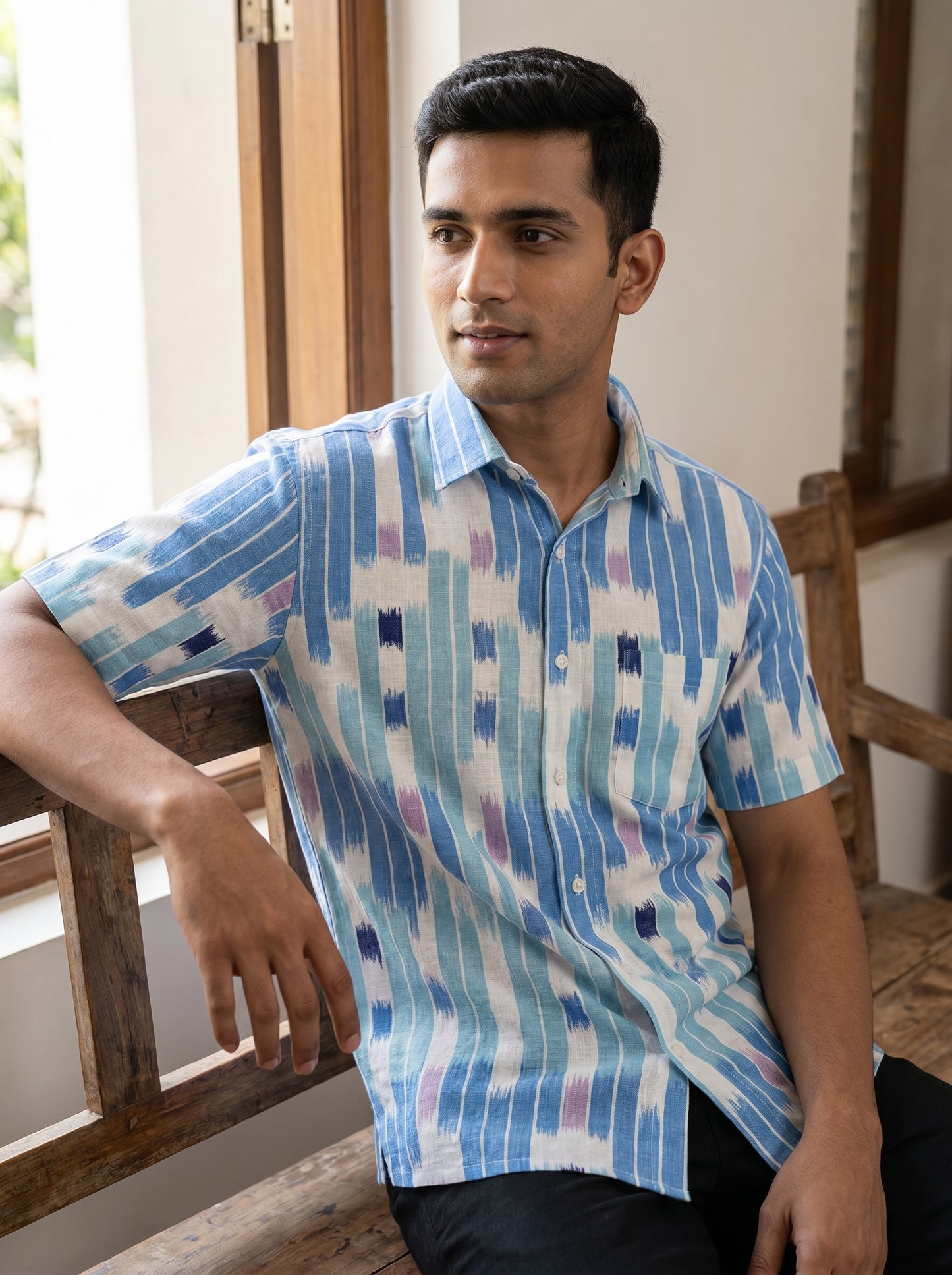 Blue line printed half shirt