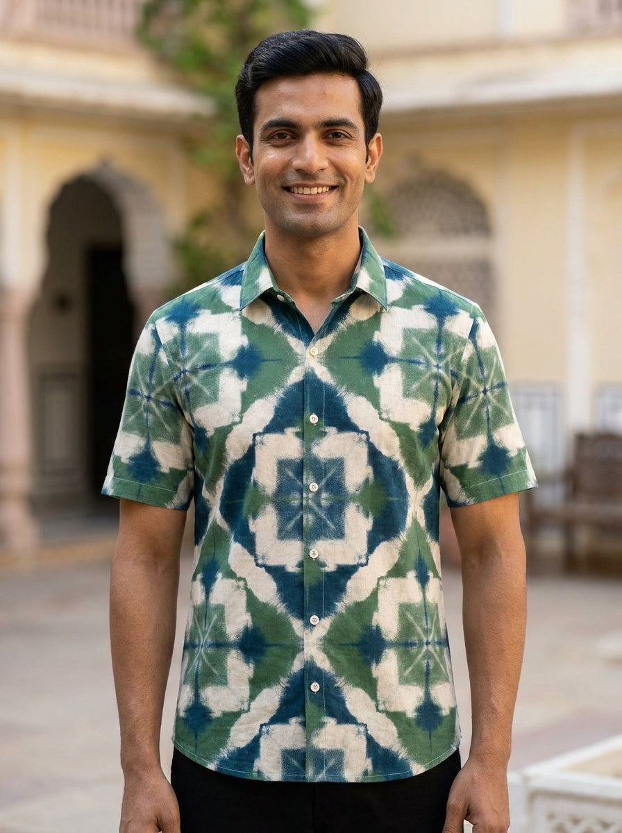 Tie-Dye Green printed half shirt