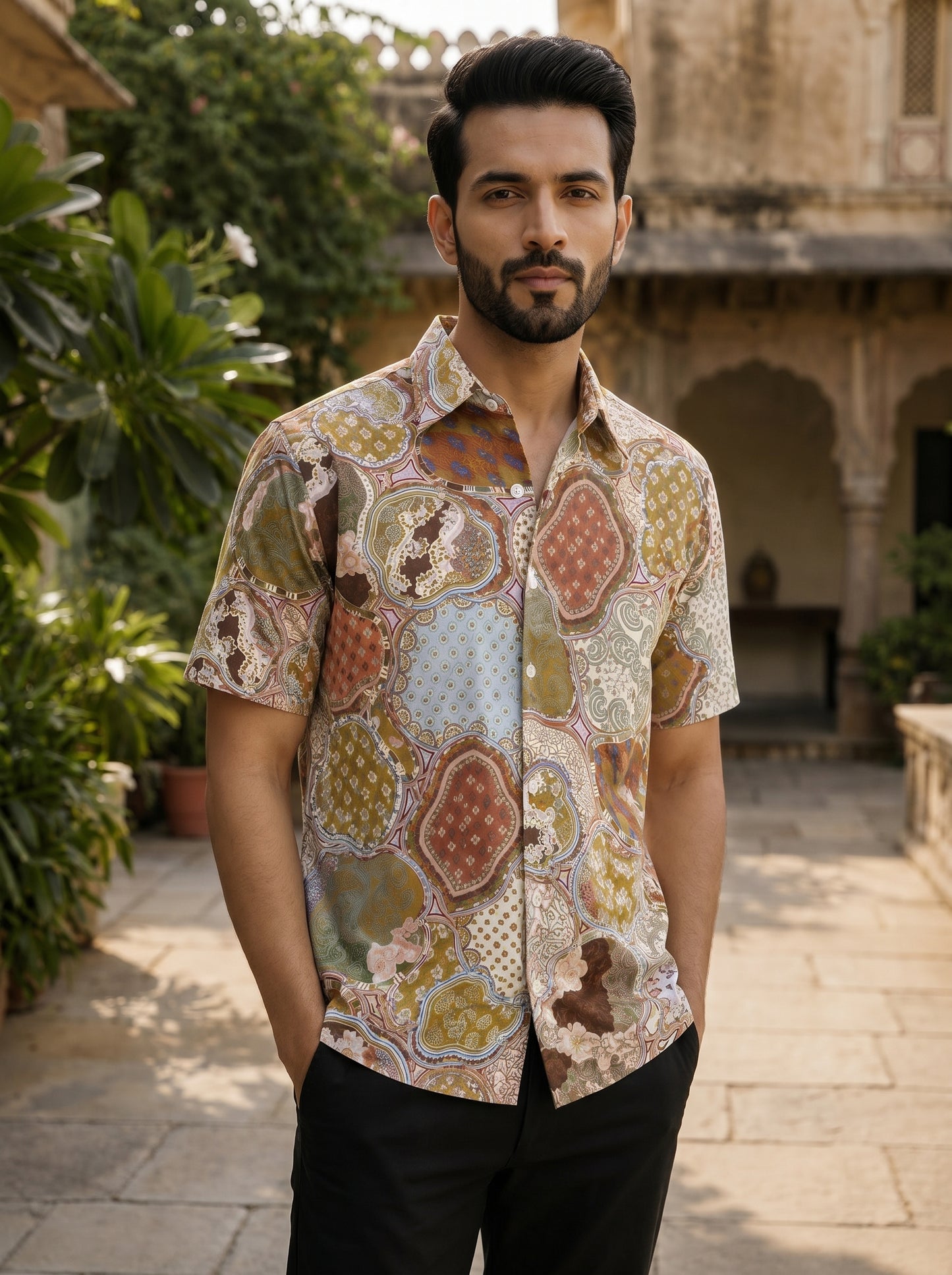 Vintage paisley printed half shirt