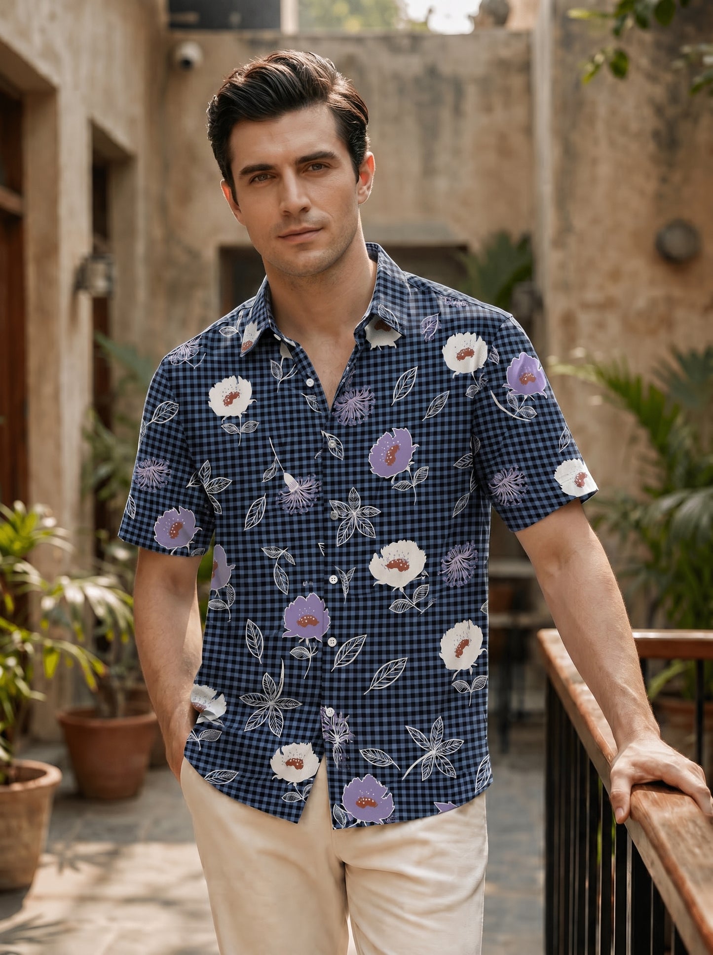 Bluebell Check printed half shirt