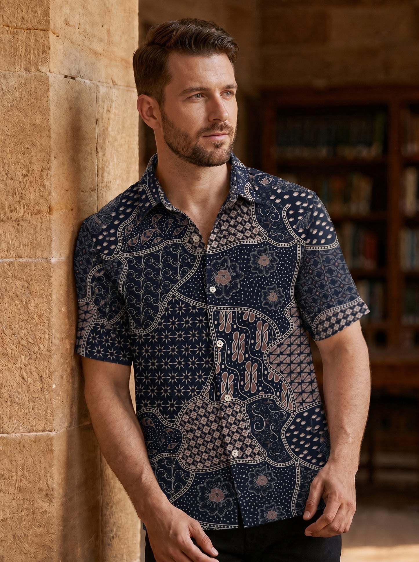 Navy Royal printed half shirt