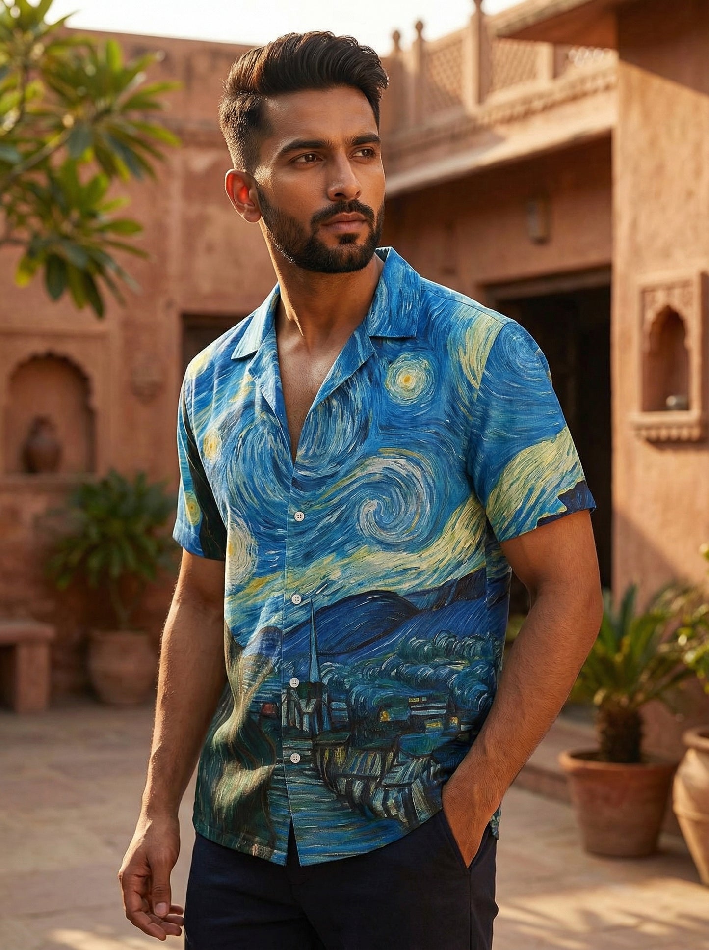 Infinite blue printed half shirt